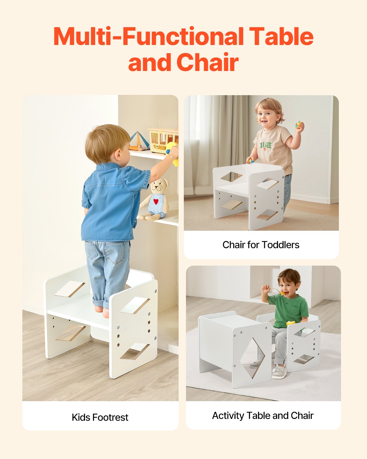 Montessori Weaning Table Chair Set Wooden Adjustable Height Kids 1-5 White