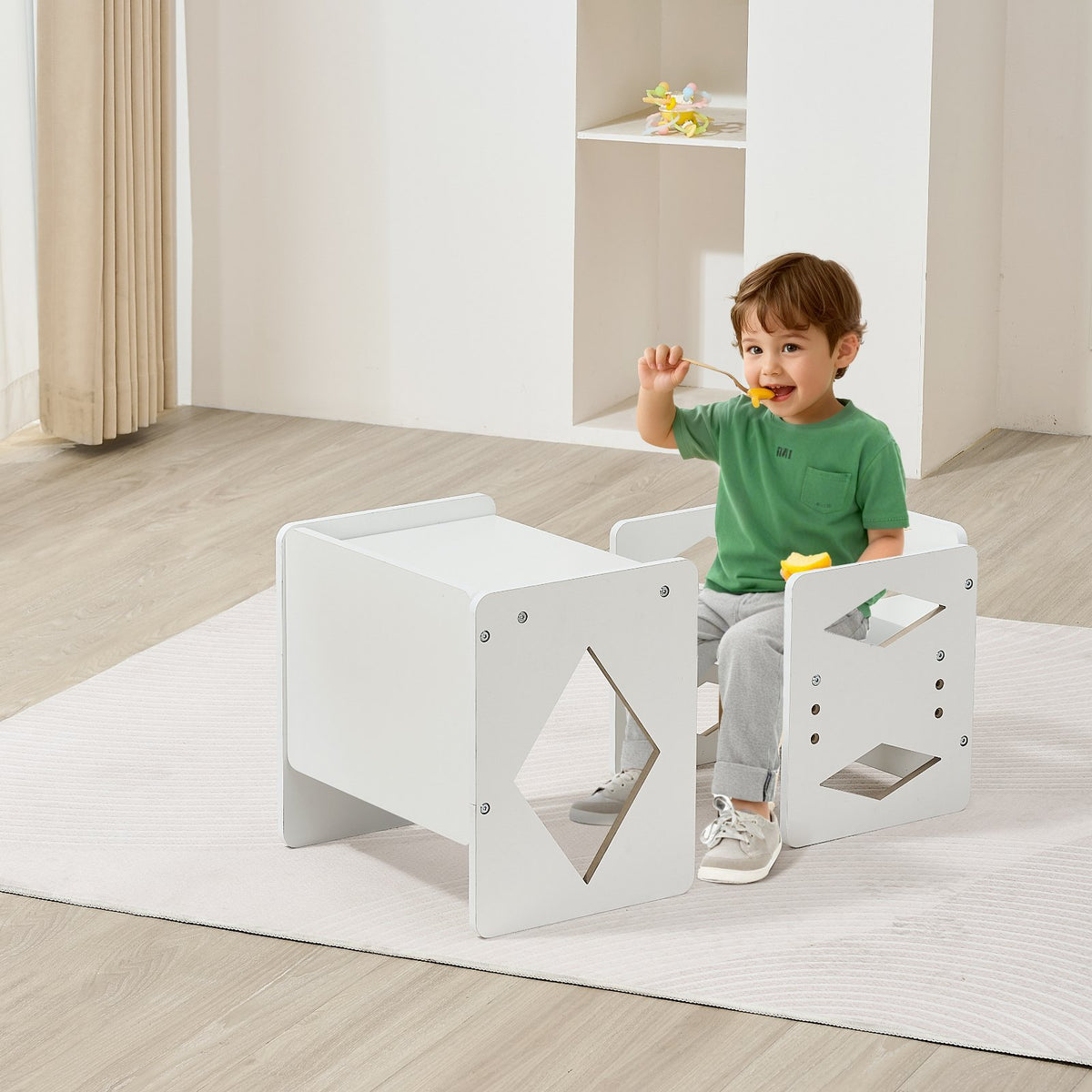 Montessori Weaning Table Chair Set Wooden Adjustable Height Kids 1-5 White