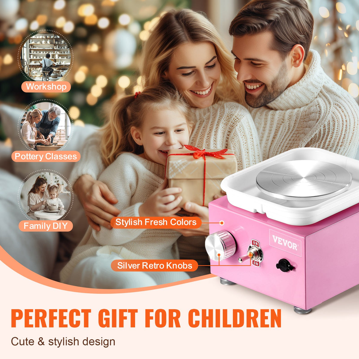 Mini Pottery Wheel 0-320RPM Adjustable, 2 Turntables with 18 Accessories, Pink