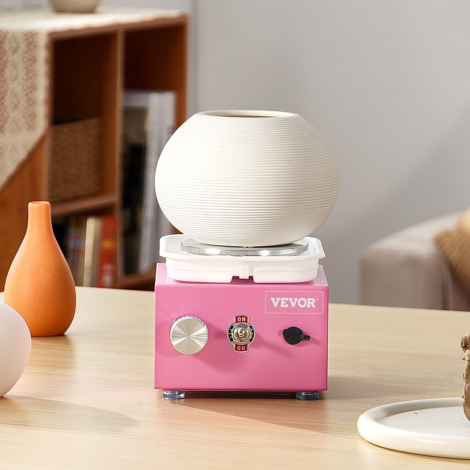 Mini Pottery Wheel 0-320RPM Adjustable, 2 Turntables with 18 Accessories, Pink