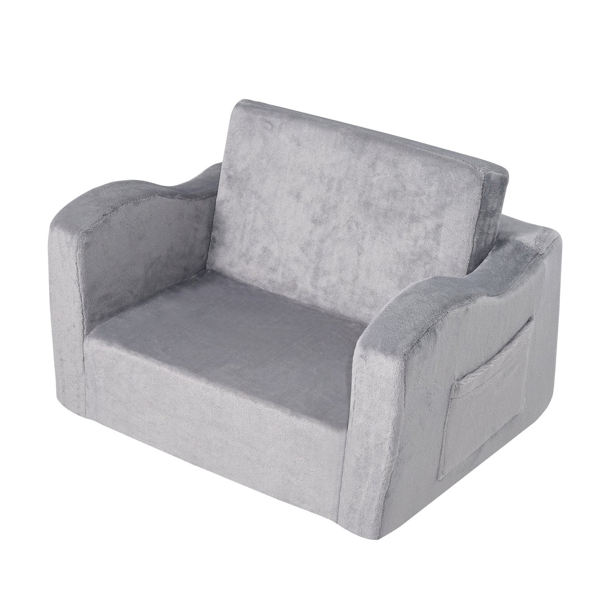 Kids Couch 2-in-1 Toddler Sofa Bed, Convertible Fold Out Chair Lounger Grey