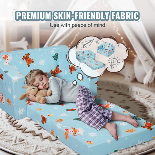 VEVOR 2 in 1 Kids Couch Toddler Chair Fold Out Sofa Bed for Girls and Boys