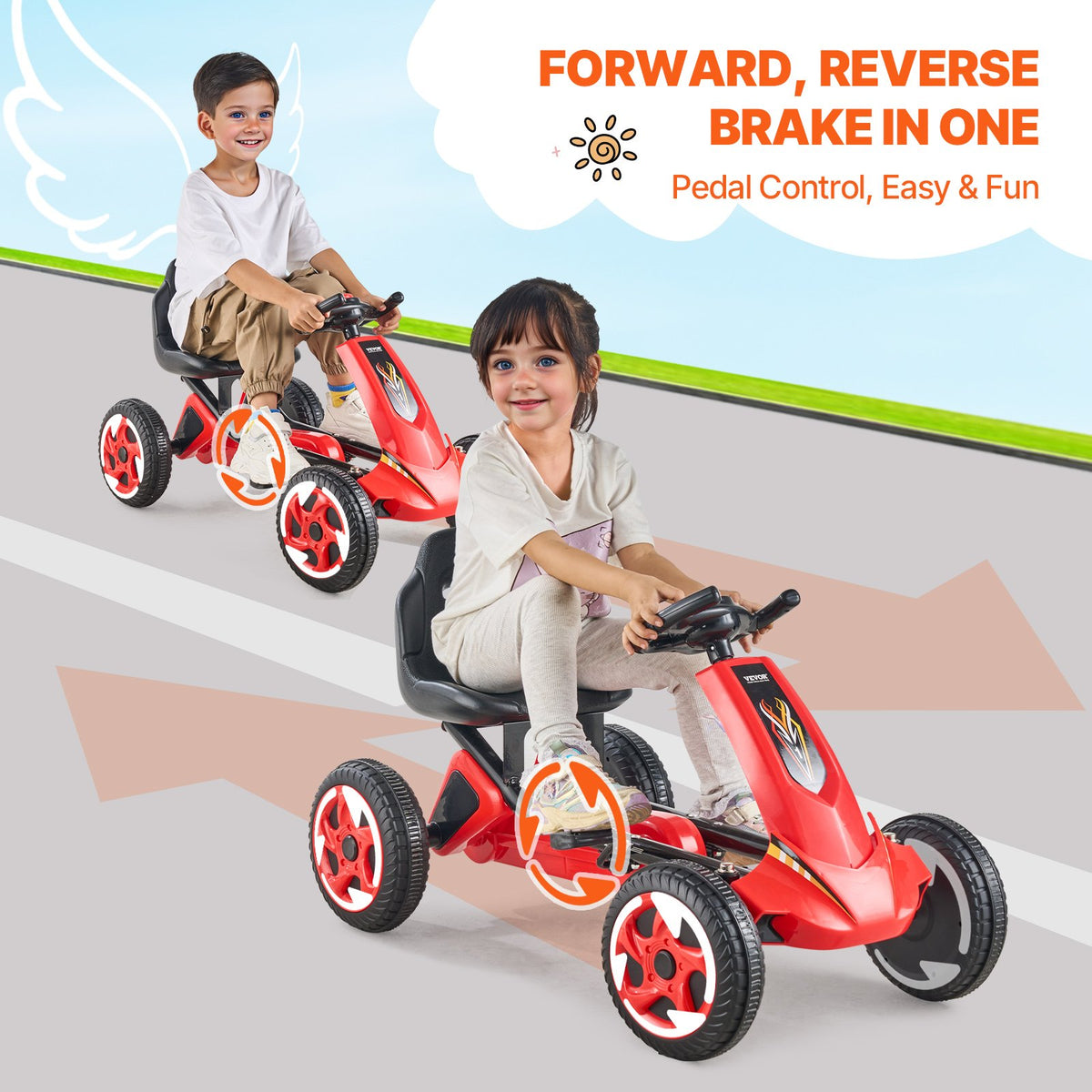 Kids Pedal Go Kart 4-Wheel Off-Road Ride-On Toy with Adjustable Seat Red