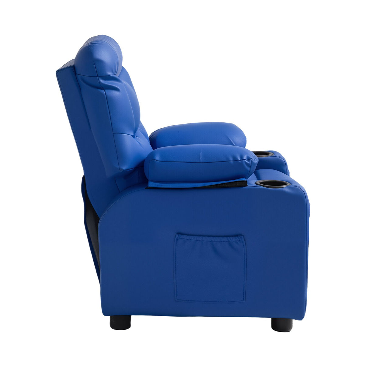 Kids Reclining Chair PU Leather Adjustable Back with Footrest Cup Holders Blue