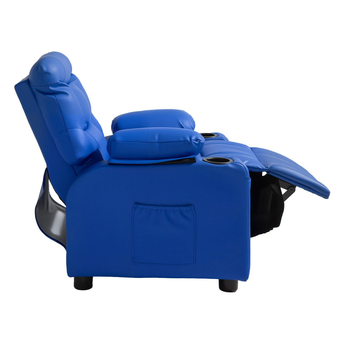 Kids Reclining Chair PU Leather Adjustable Back with Footrest Cup Holders Blue