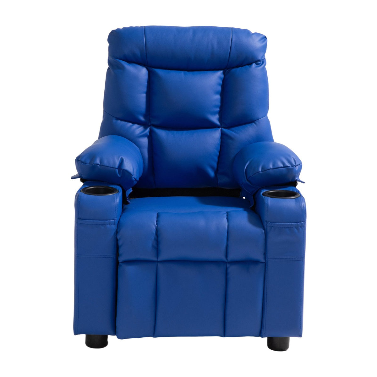 Kids Reclining Chair PU Leather Adjustable Back with Footrest Cup Holders Blue