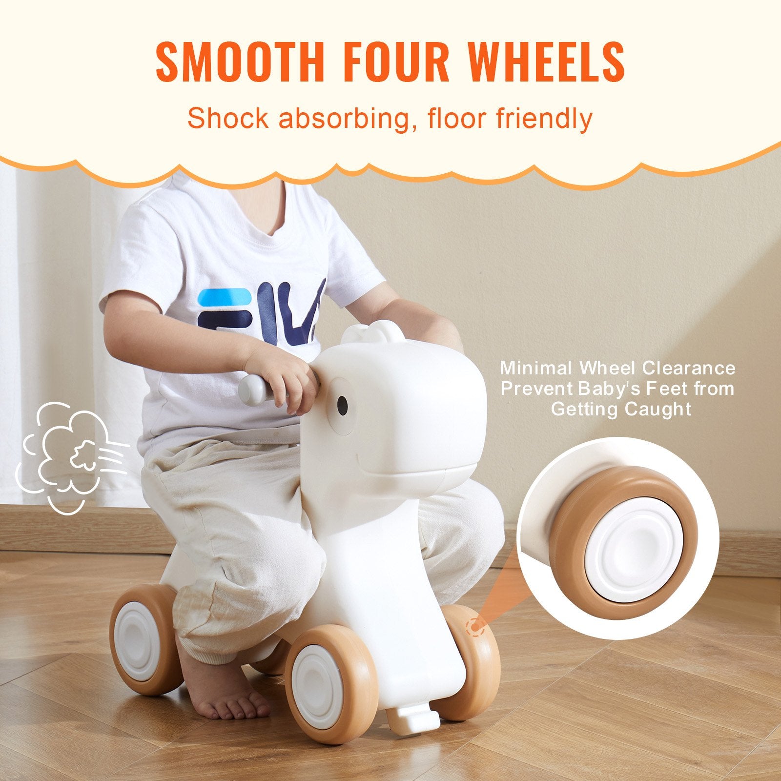 3 in 1 Rocking Horse Toddlers 1-3 Det Board 4 Wheels 80lbs HDPE Ride Toy 40° Red