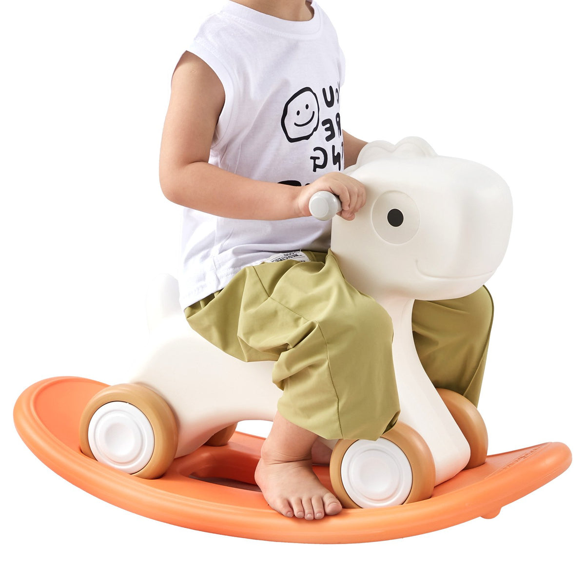3 in 1 Rocking Horse Toddlers 1-3 Det Board 4 Wheels 80lbs HDPE Ride Toy 40° Red