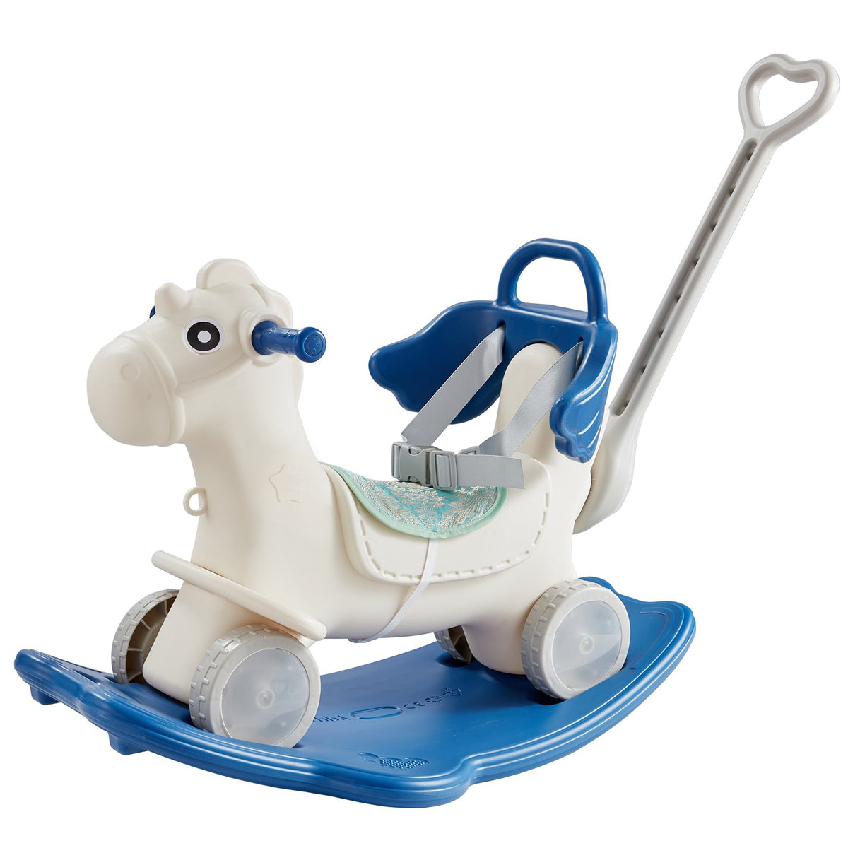 4 in 1 Rocking Horse T1-3 w/Det Board Handle 4 Wheels 80lbs HDPE Sound Blue