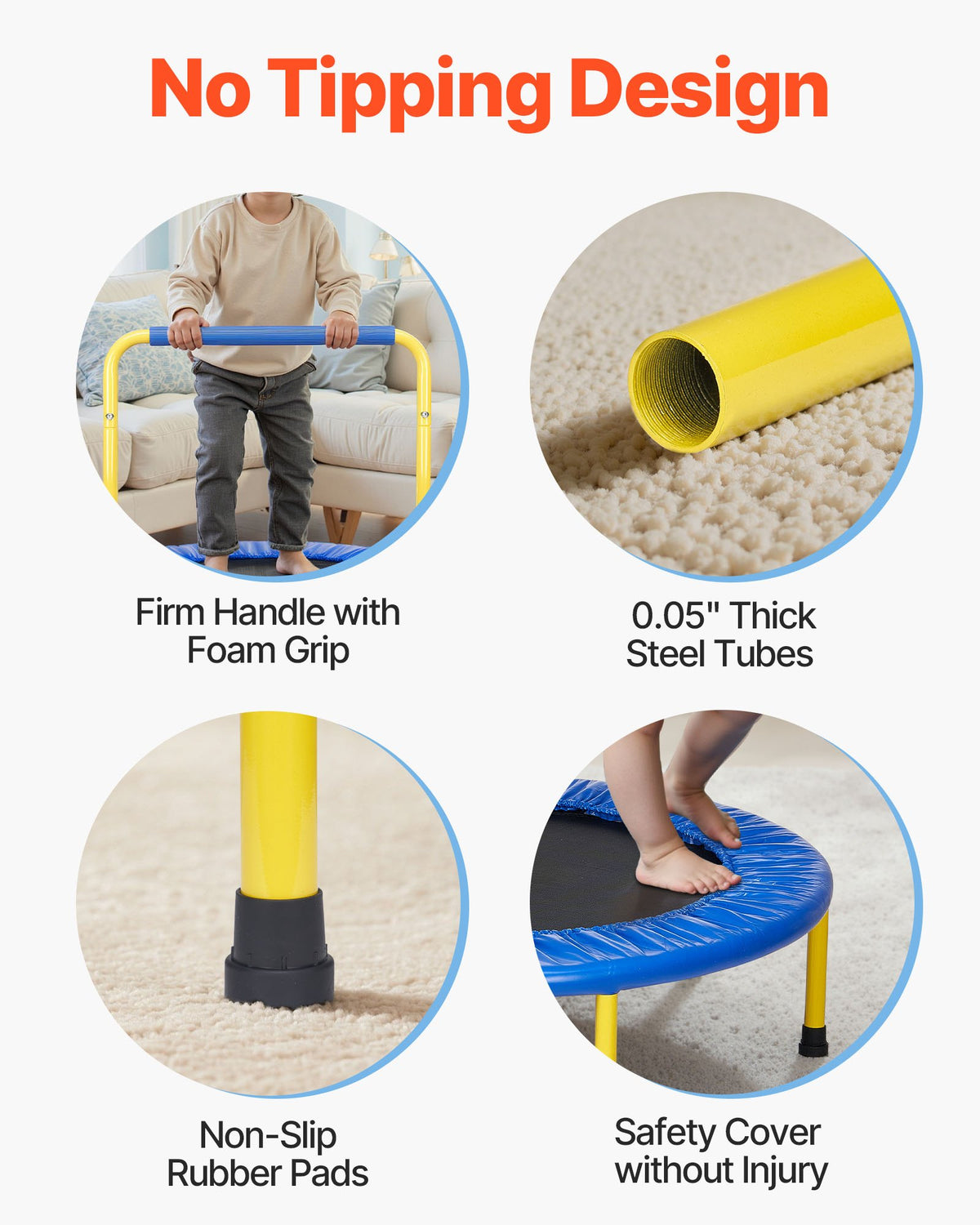 3FT Kids Trampoline 92cm Indoor/Outdoor Foldable Mini Trampoline with Foam H&le
