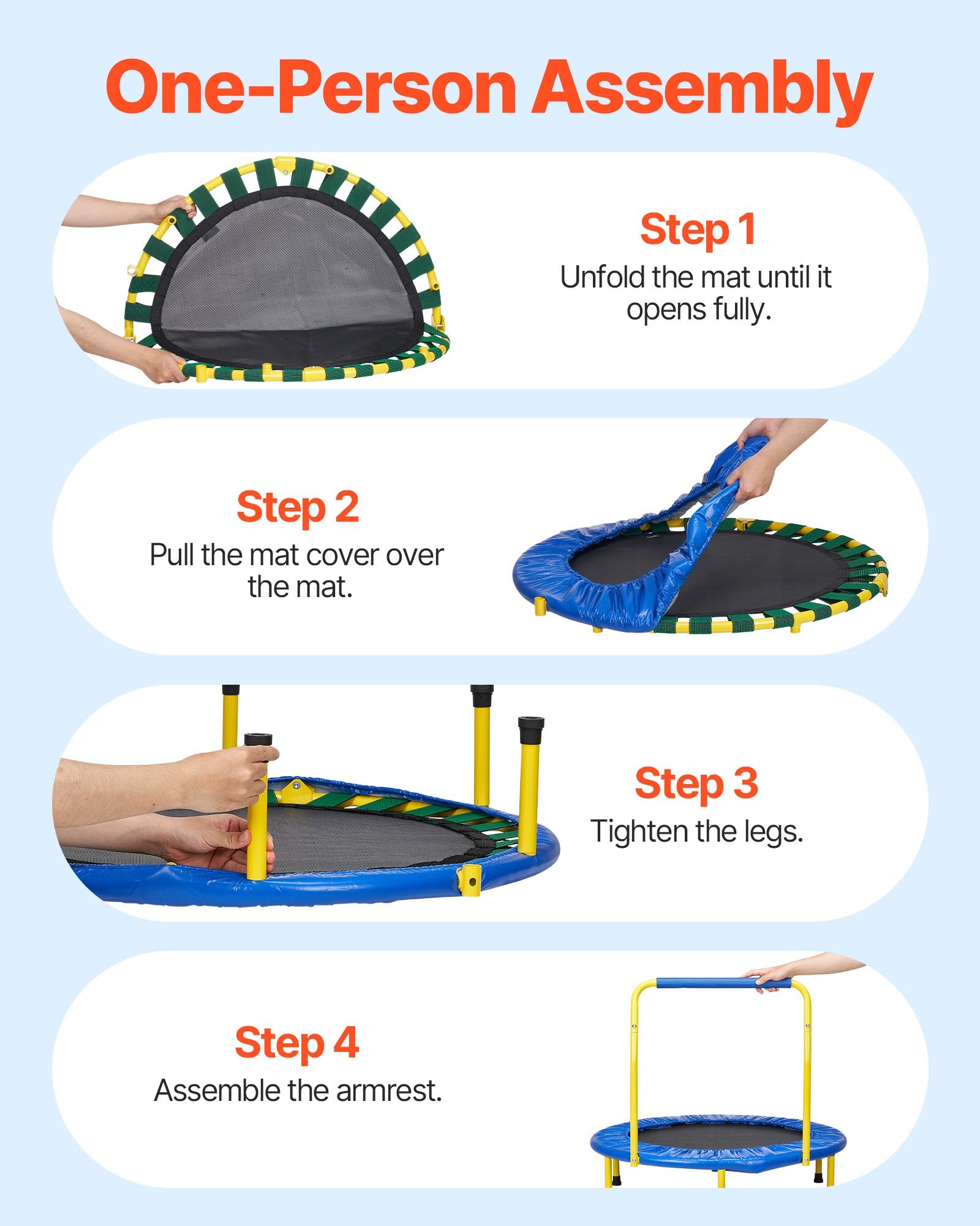 3FT Kids Trampoline 92cm Indoor/Outdoor Foldable Mini Trampoline with Foam H&le