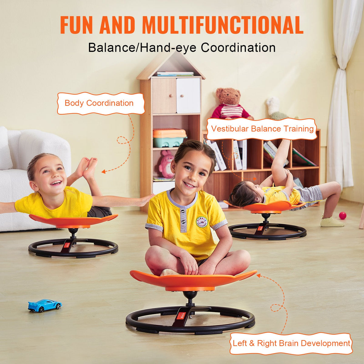 Elephant Kids Swivel Chair 360° Spinning, Toddler Sensory Sit and Spin Orange