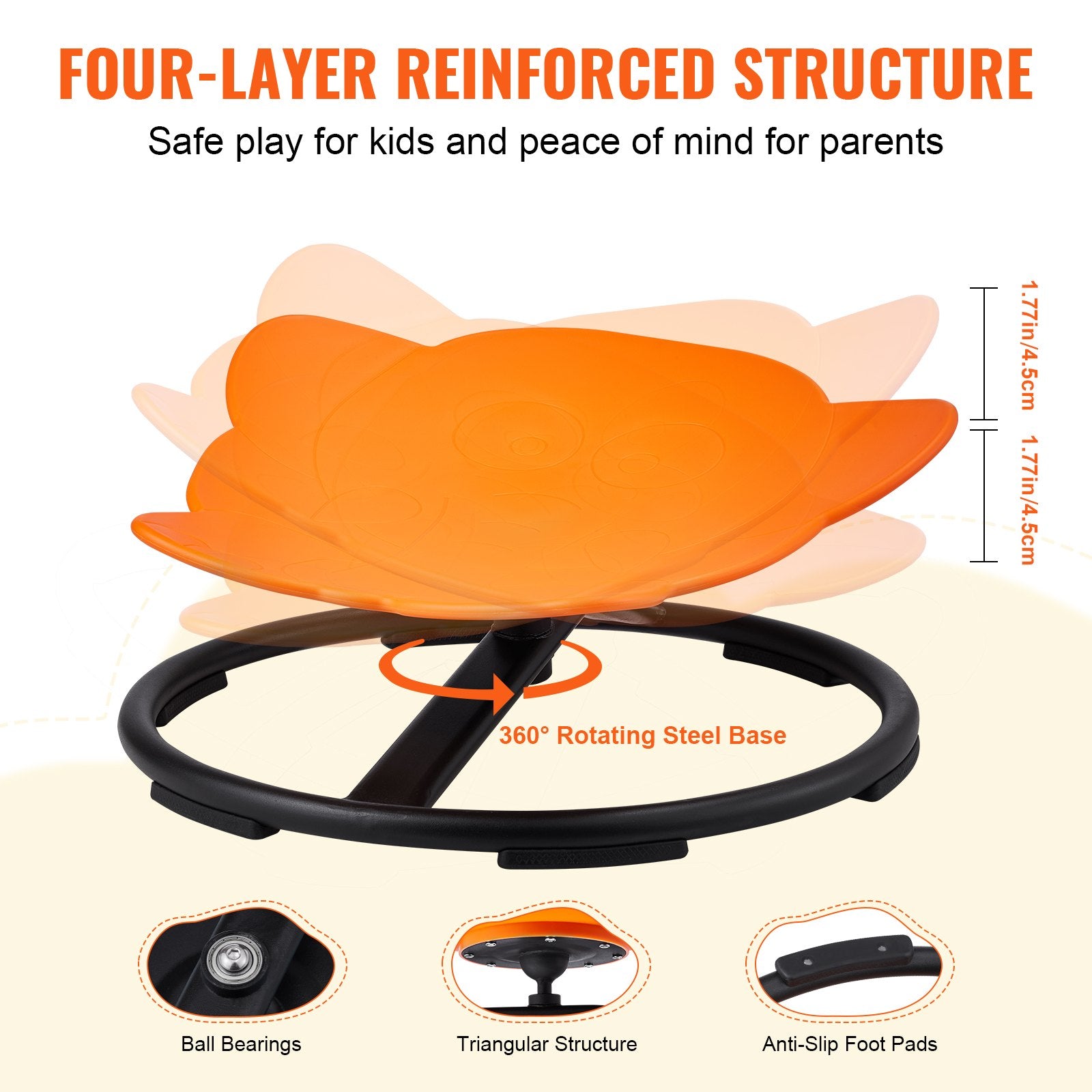 Elephant Kids Swivel Chair 360° Spinning, Toddler Sensory Sit and Spin Orange