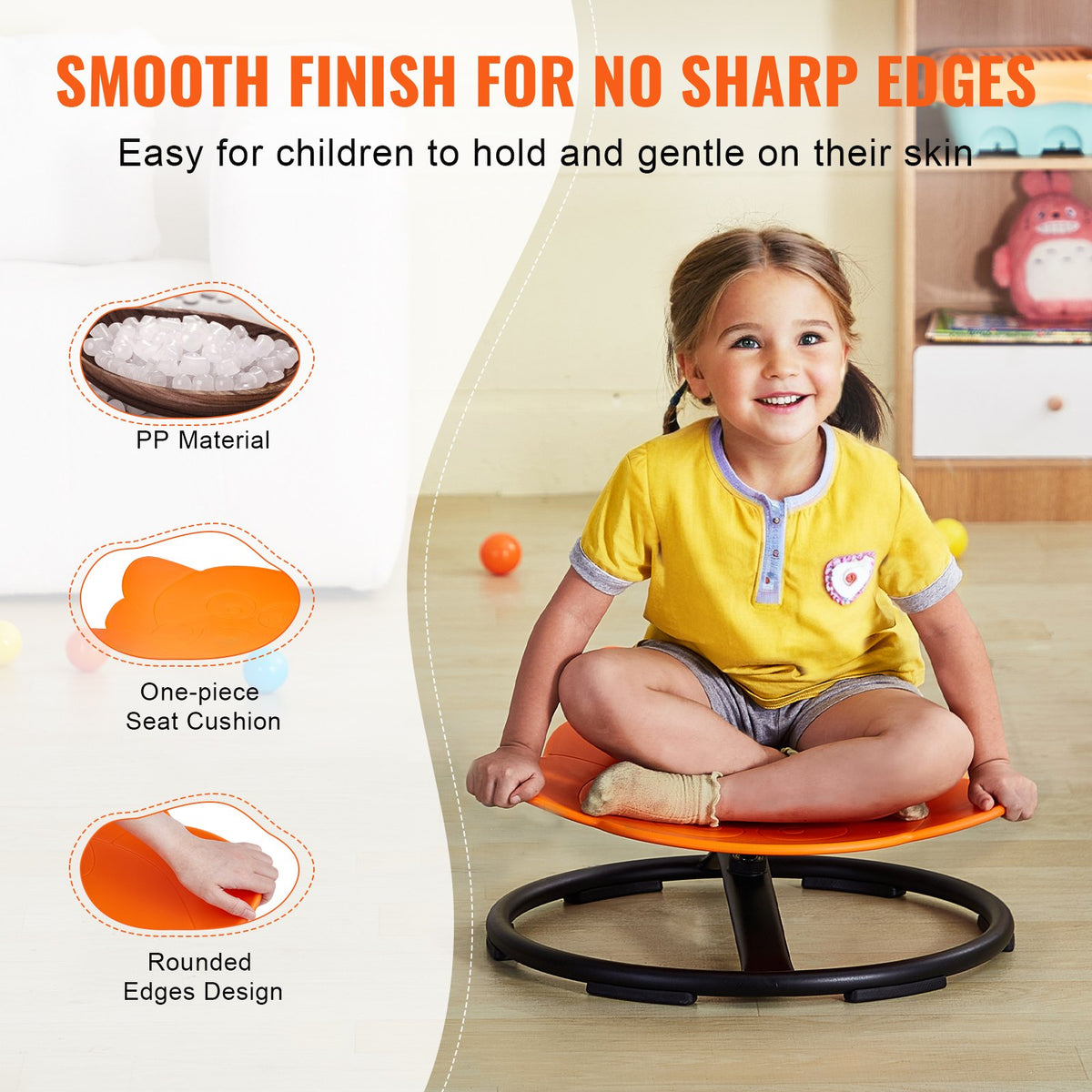 Elephant Kids Swivel Chair 360° Spinning, Toddler Sensory Sit and Spin Orange