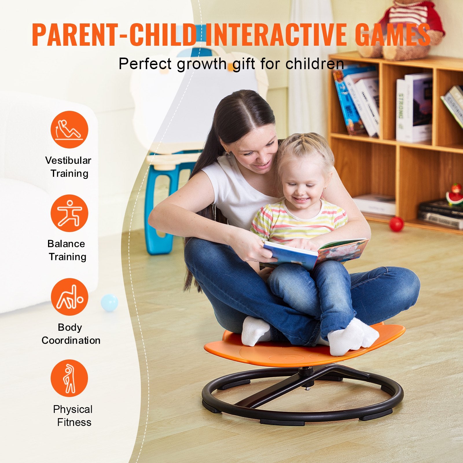 Elephant Kids Swivel Chair 360° Spinning, Toddler Sensory Sit and Spin Orange