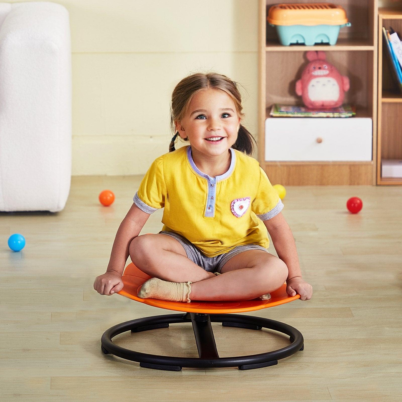 Elephant Kids Swivel Chair 360° Spinning, Toddler Sensory Sit and Spin Orange