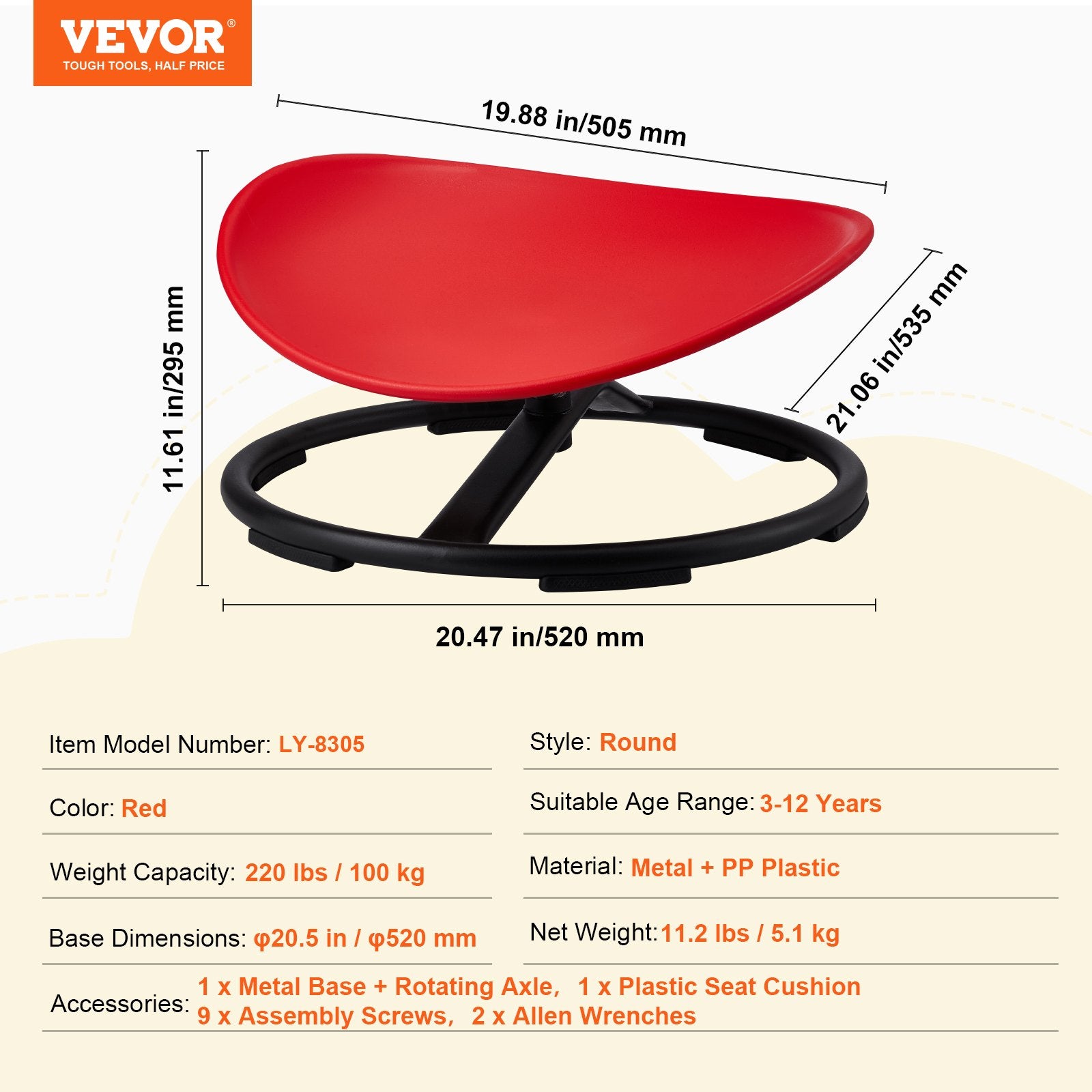 Kids Swivel Chair 220LBS Sensory Spinning Chair for Autistic Kids Red
