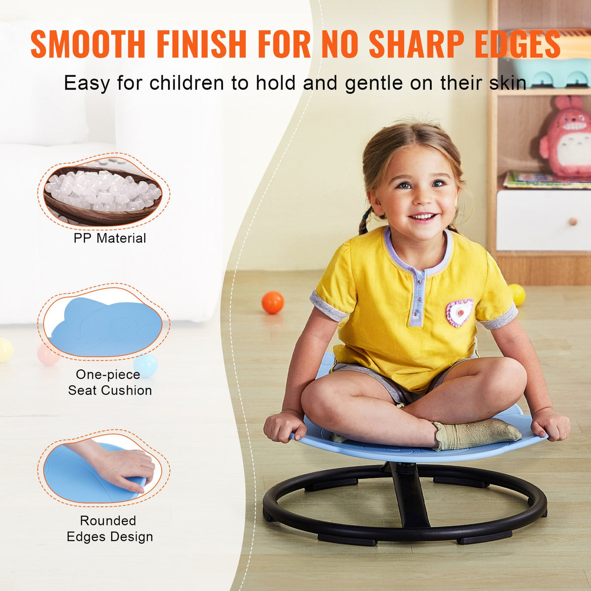 Elephant Kids Swivel Chair 360° Spinning, Toddler Sensory Sit and Spin Blue