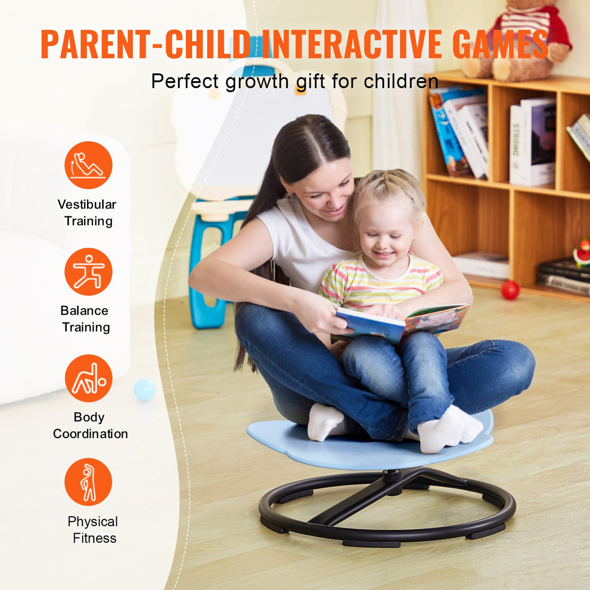 Elephant Kids Swivel Chair 360° Spinning, Toddler Sensory Sit and Spin Blue