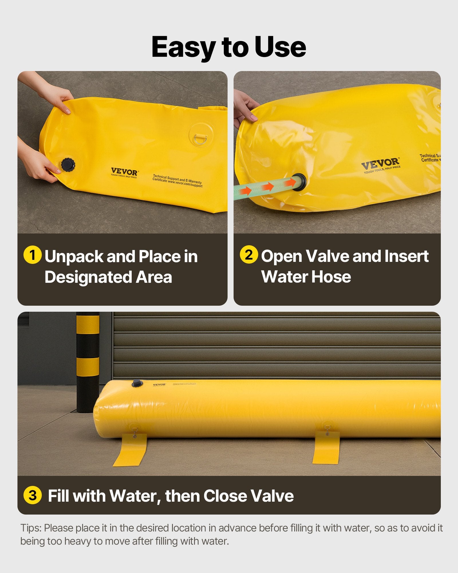 Flood Barrier Hydro Barrier 12' Length x 12" Height Water Diversion