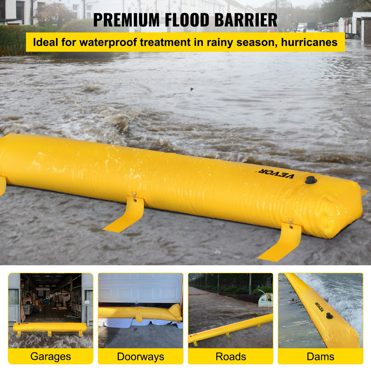 Flood Barrier Hydro Barrier 24' Length x 12" Height Water Diversion