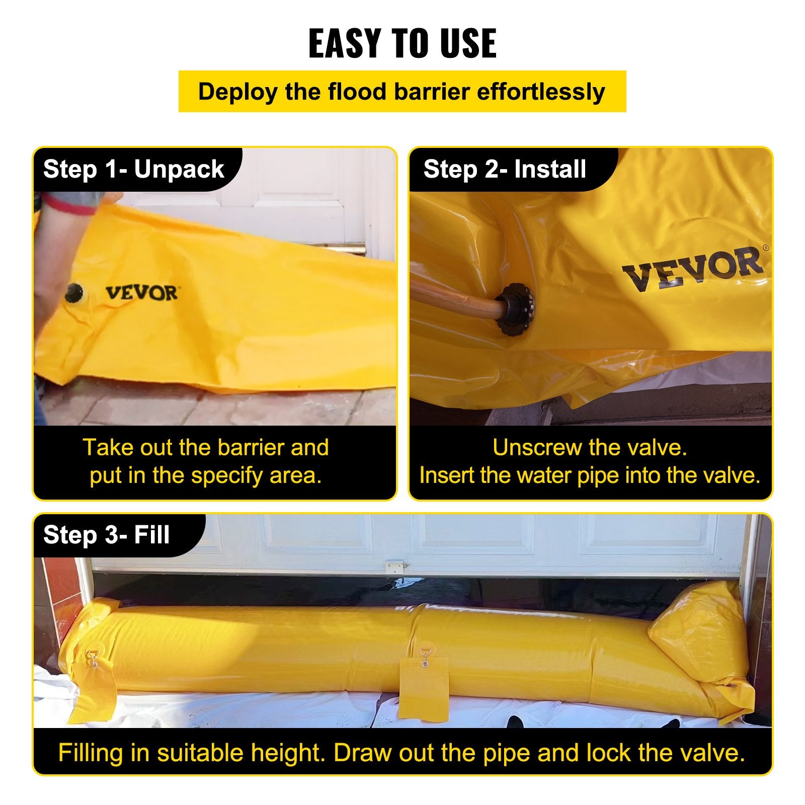 Flood Barrier Hydro Barrier 24' Length x 12" Height Water Diversion