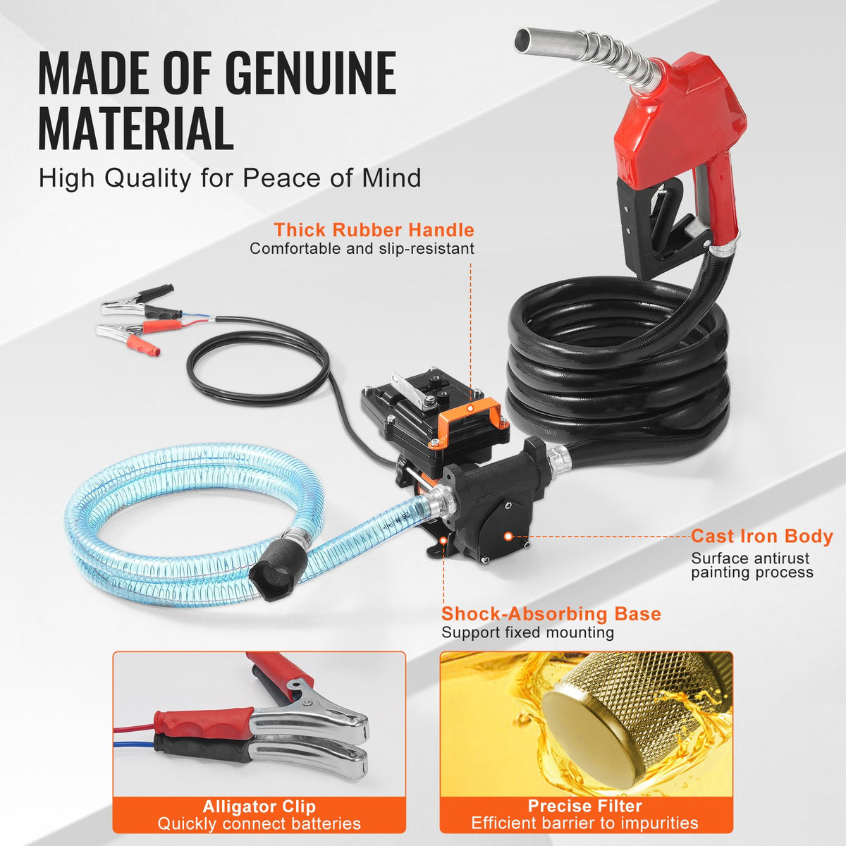 Fuel Transfer Pump 12V DC 15 GPM Portable Diesel Gasoline Auto Nozzle
