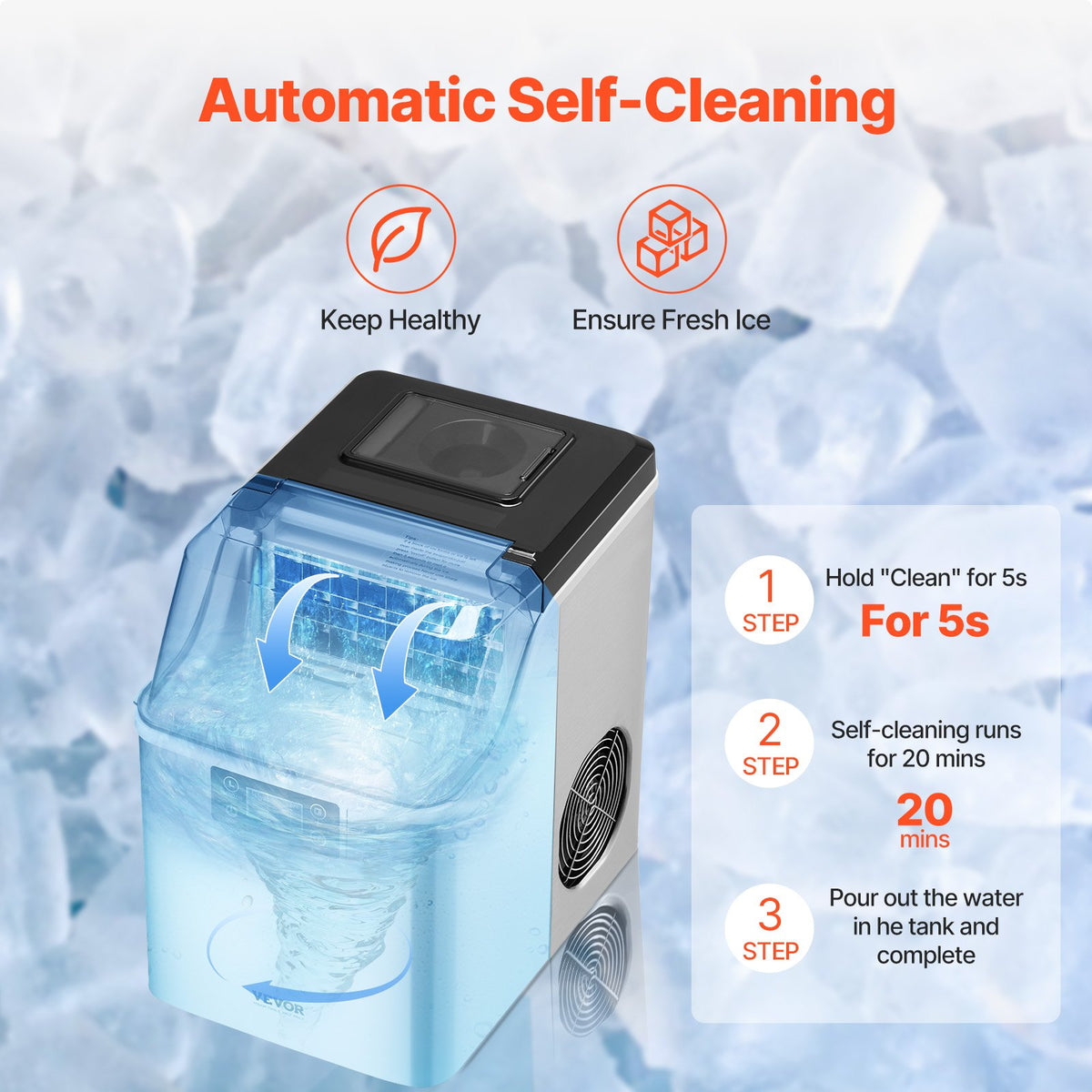 Countertop Ice Maker 45lbs/24H 24-Cube Self-Cleaning Portable Scoop Basket