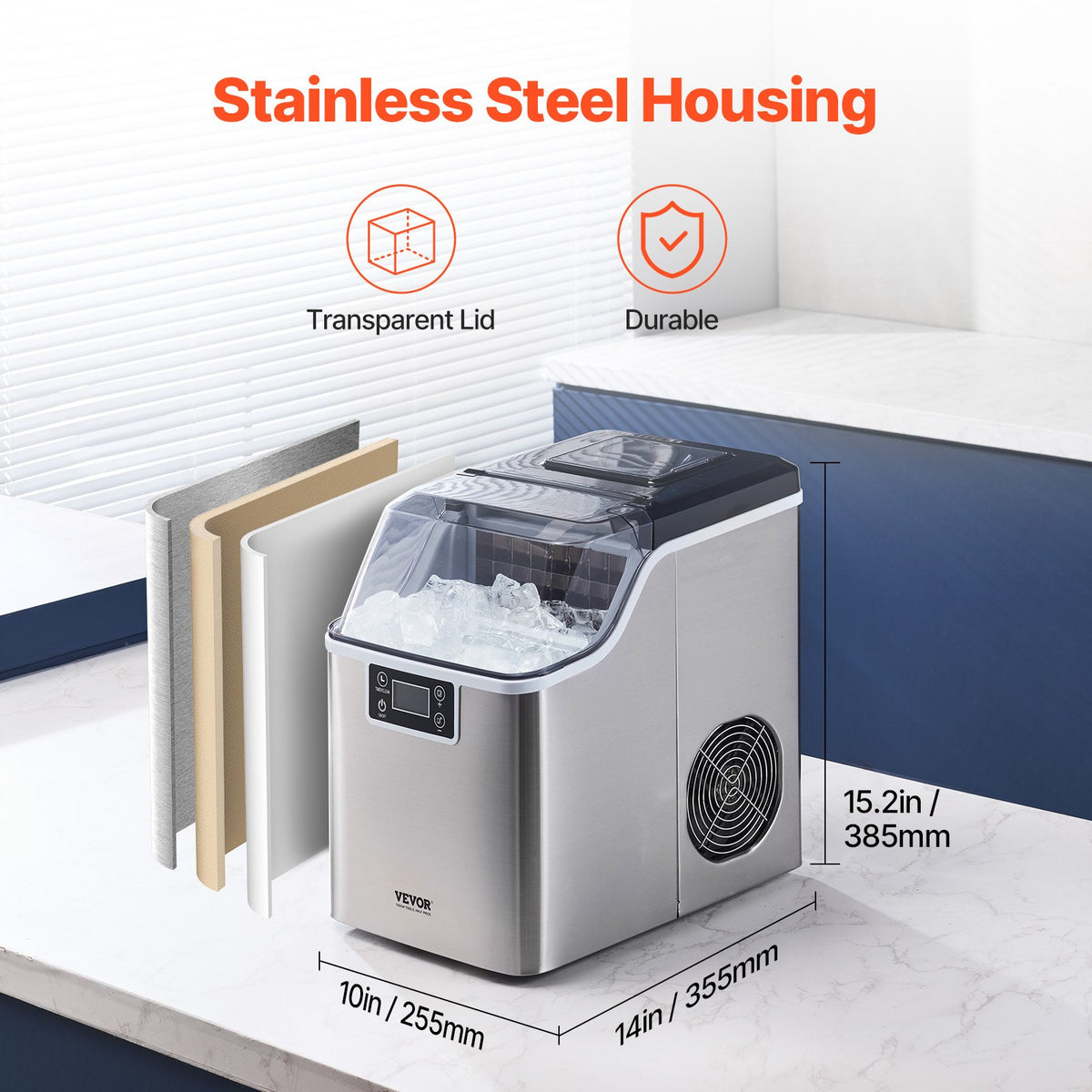 Countertop Ice Maker 45lbs/24H 24-Cube Self-Cleaning Portable Scoop Basket