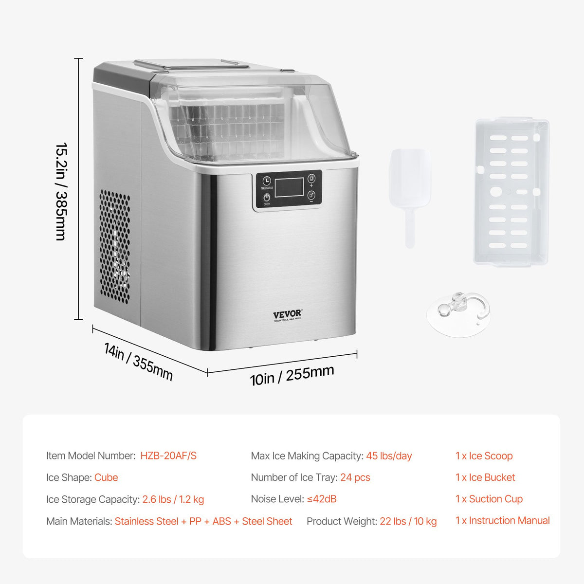 Countertop Ice Maker 45lbs/24H 24-Cube Self-Cleaning Portable Scoop Basket