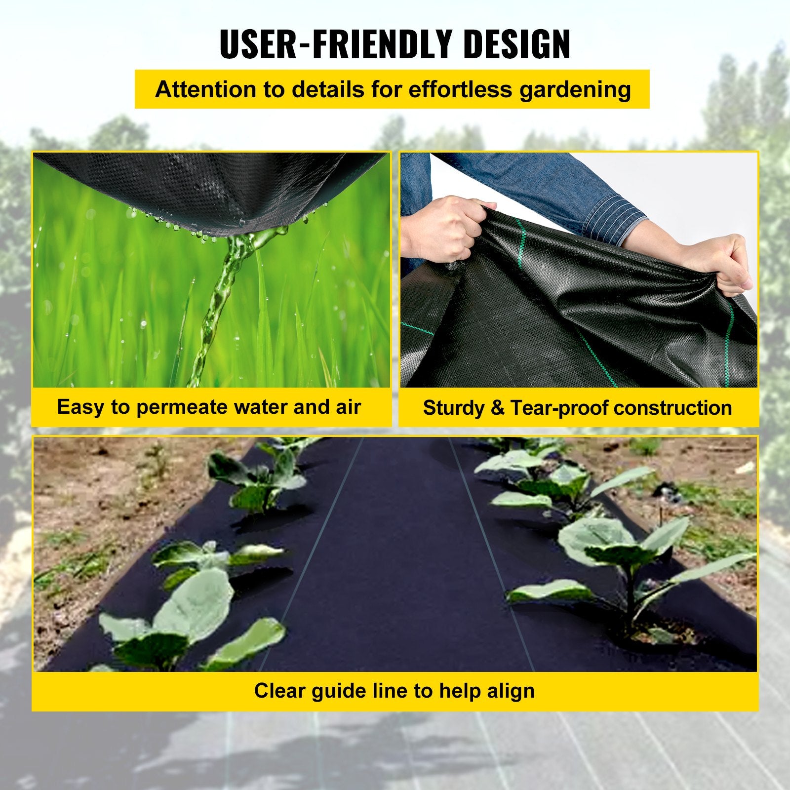 3FT x 50FT Heavy Duty Woven Weed Barrier Fabric High Permeability Ground Cover