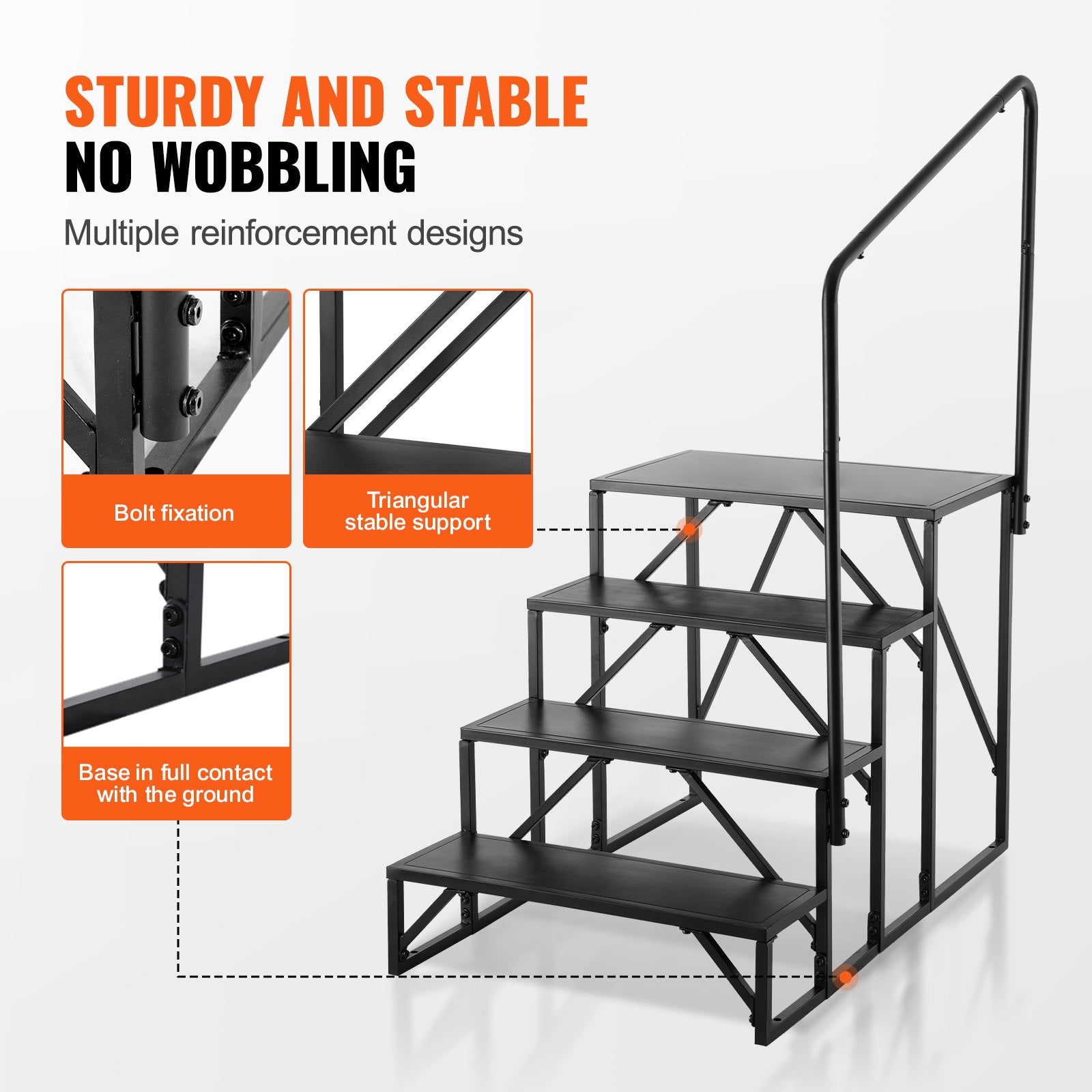 RV Steps 4-Step 199.58kg Carbon Steel Non-Slip w/Handrail for RV Trailer Camper