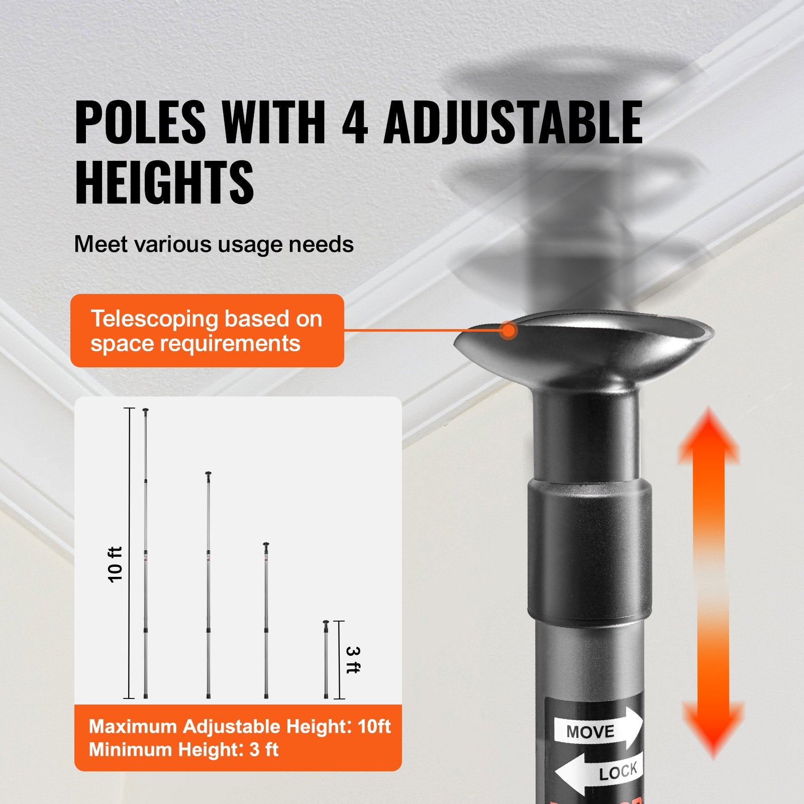Dust Barrier Poles System 10 Ft with Plastic Film Magnetic Zipper 4 Poles