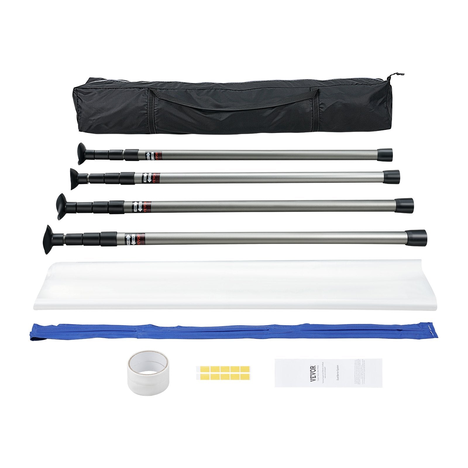 Dust Barrier Poles System 10 Ft with Plastic Film Magnetic Zipper 4 Poles