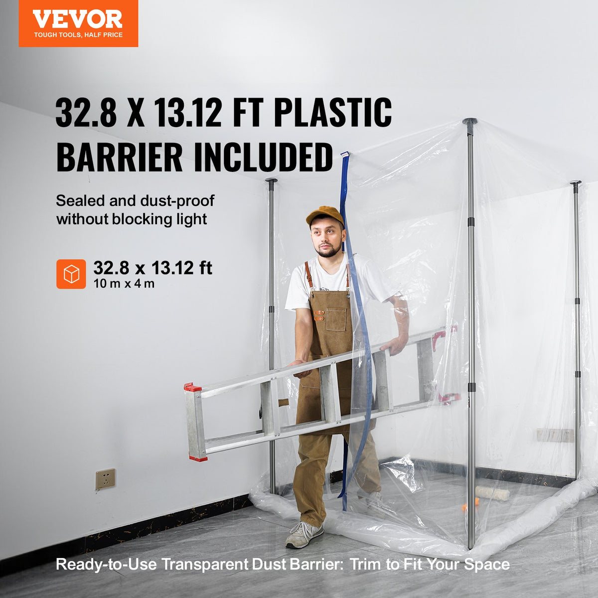 Dust Barrier Poles 12 Ft System with Magnetic Zipper & Plastic Film Kit