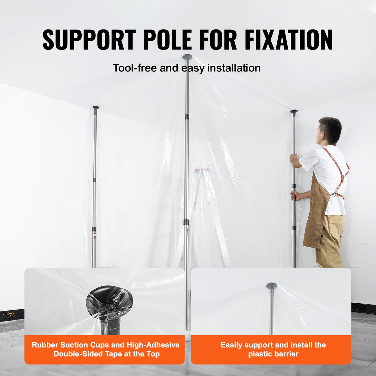Dust Barrier Poles 12 Ft System with Magnetic Zipper & Plastic Film Kit