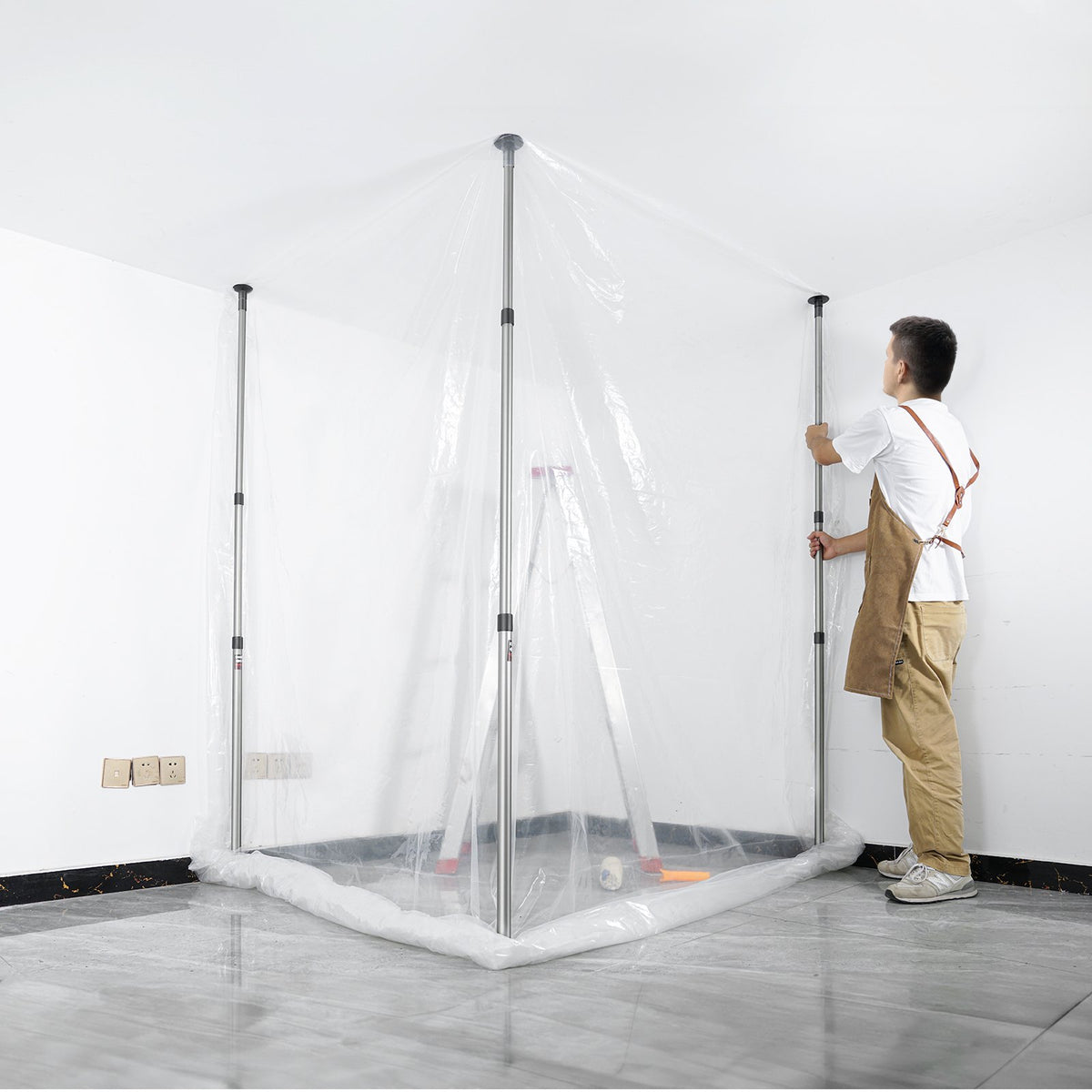 Dust Barrier Poles 12 Ft System with Magnetic Zipper & Plastic Film Kit