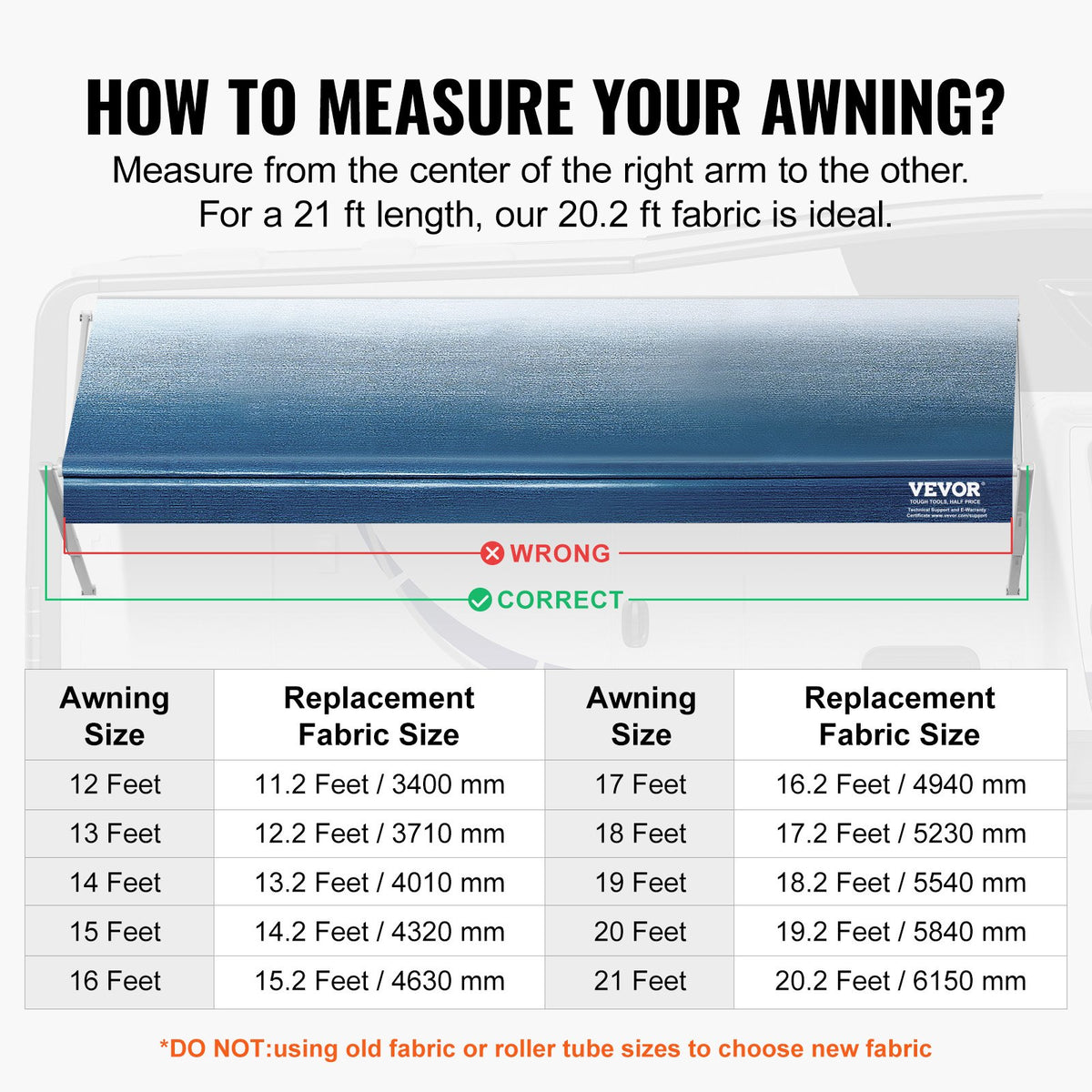 RV Awning Fabric Replacement 615cm 21ft Heavy Duty 3-Ply PVC Waterproof Blue