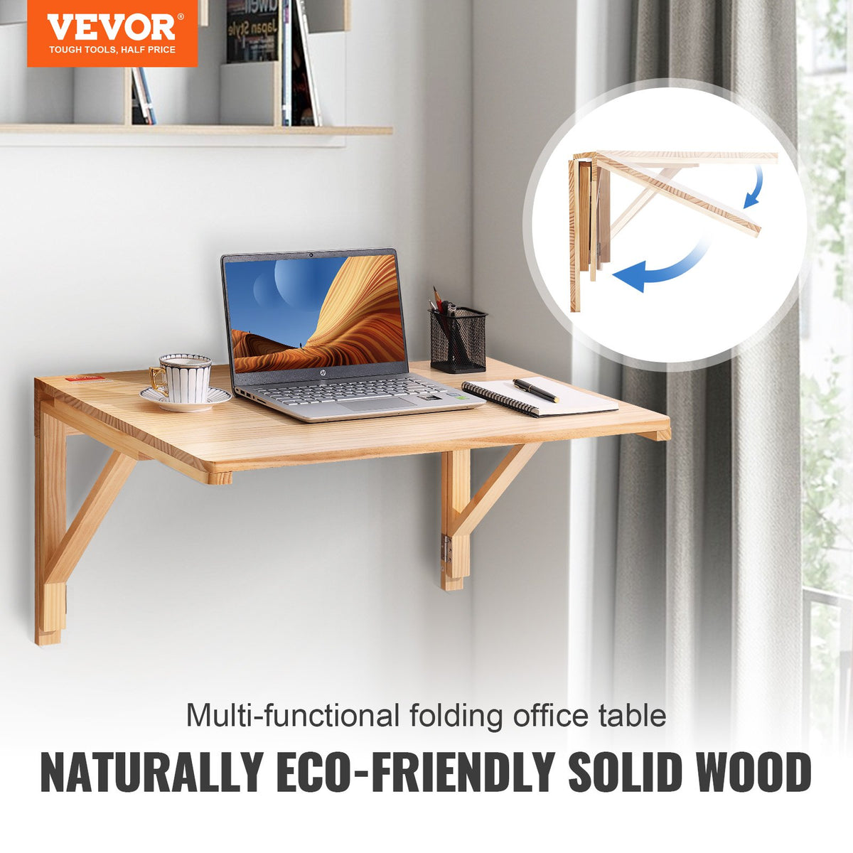 Wall Mounted Folding Table Solid Wood Drop Leaf Floating Desk 31.5x23.58in