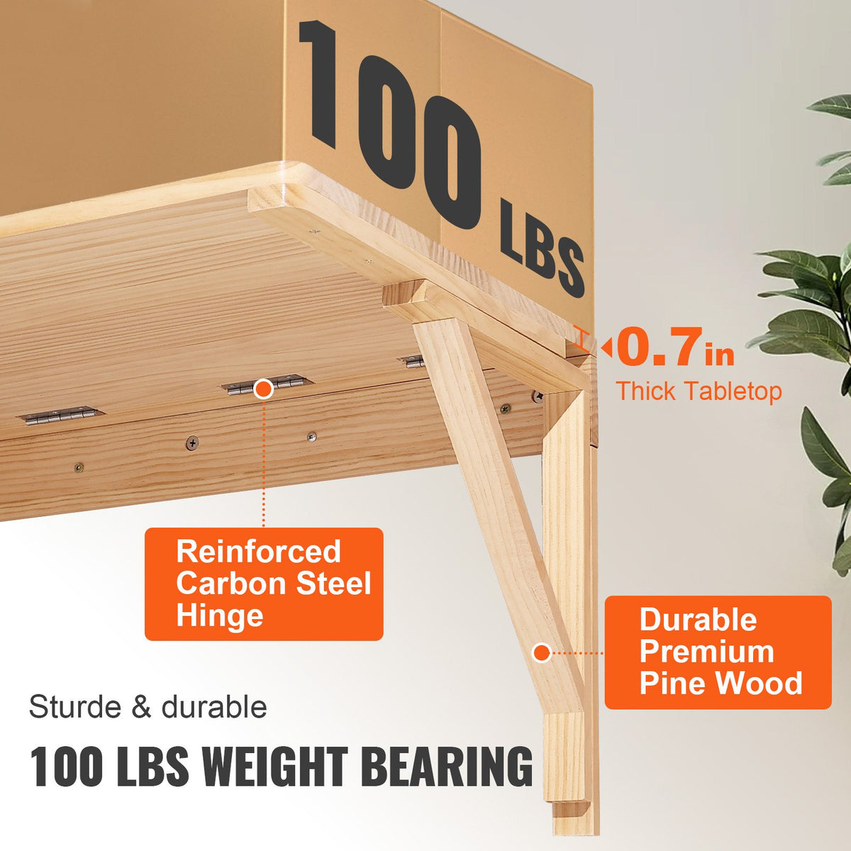 Wall Mounted Folding Table Solid Wood Drop Leaf Floating Desk 31.5x23.58in