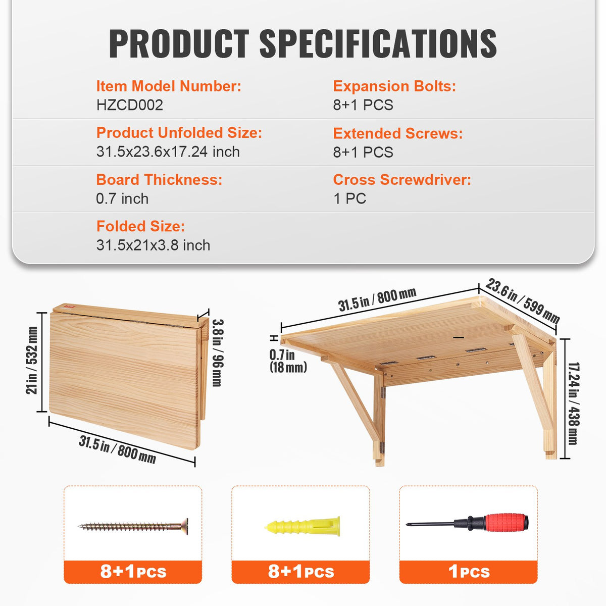 Wall Mounted Folding Table Solid Wood Drop Leaf Floating Desk 31.5x23.58in