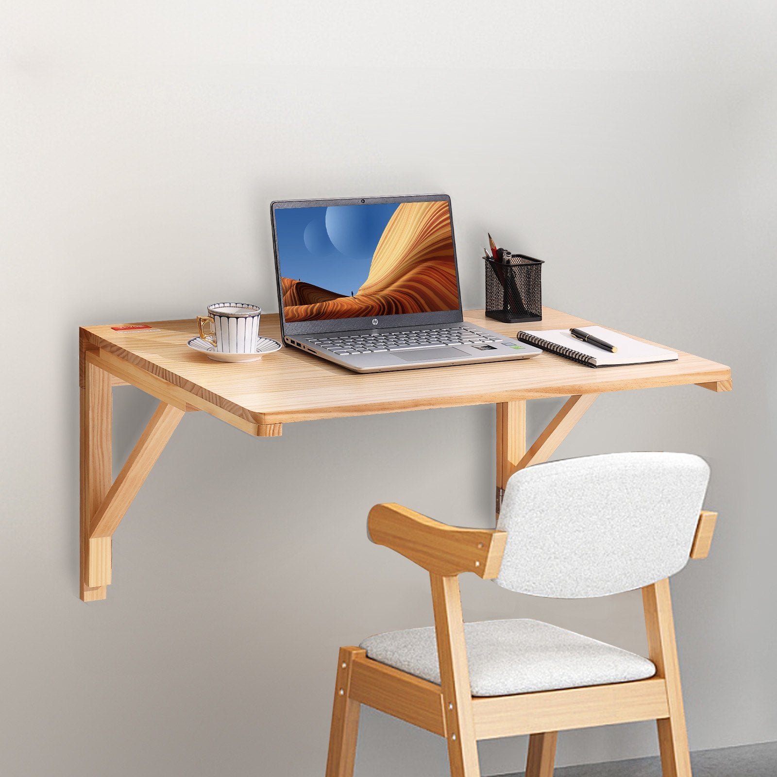 Wall Mounted Folding Table Solid Wood Drop Leaf Floating Desk 31.5x23.58in