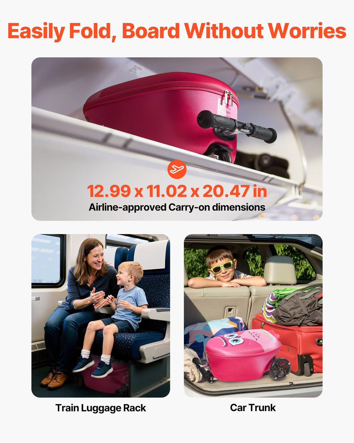 Ride-on Luggage 20L 20in Kids Scooter Suitcase Flash PU Wheels Pink