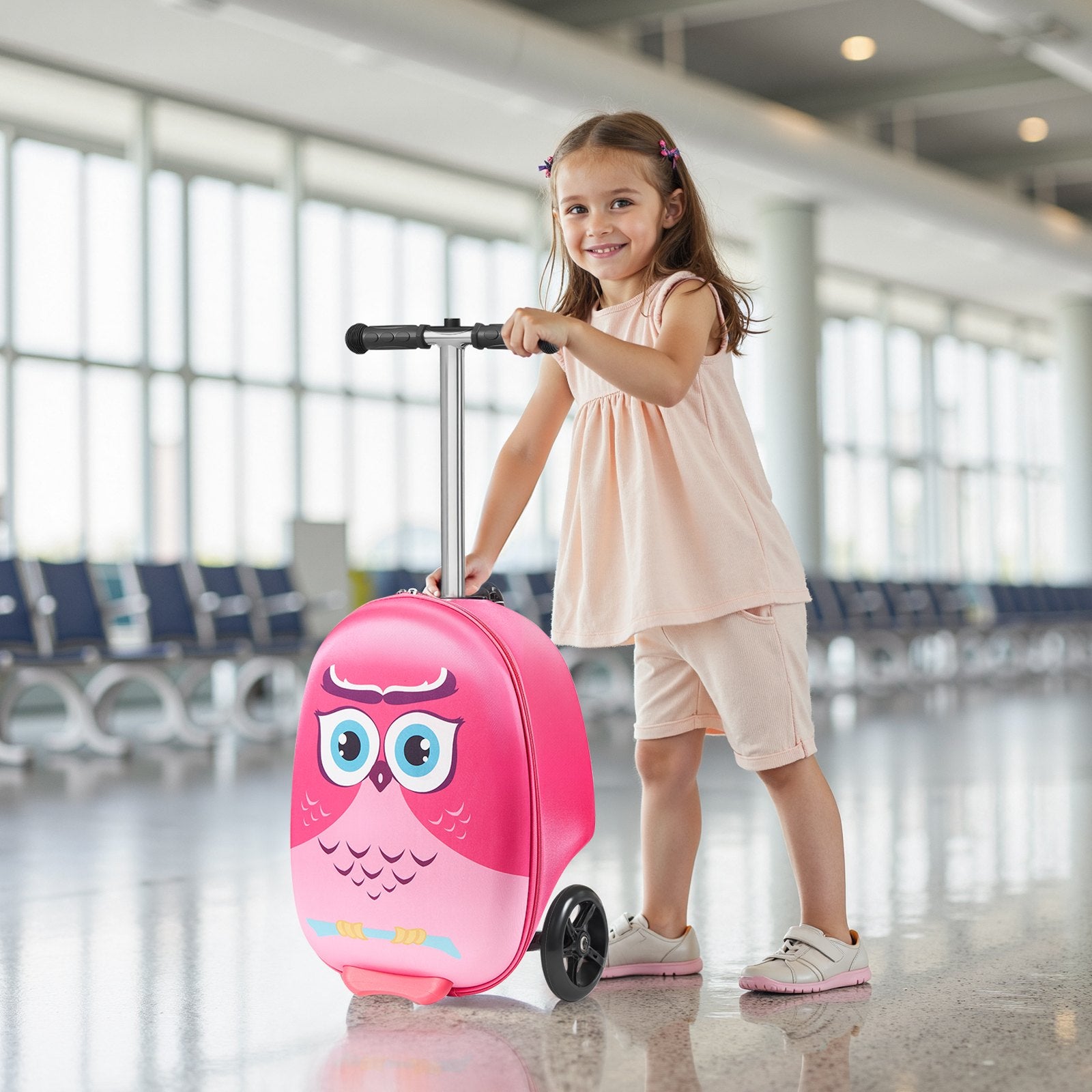 Ride-on Luggage 20L 20in Kids Scooter Suitcase Flash PU Wheels Pink