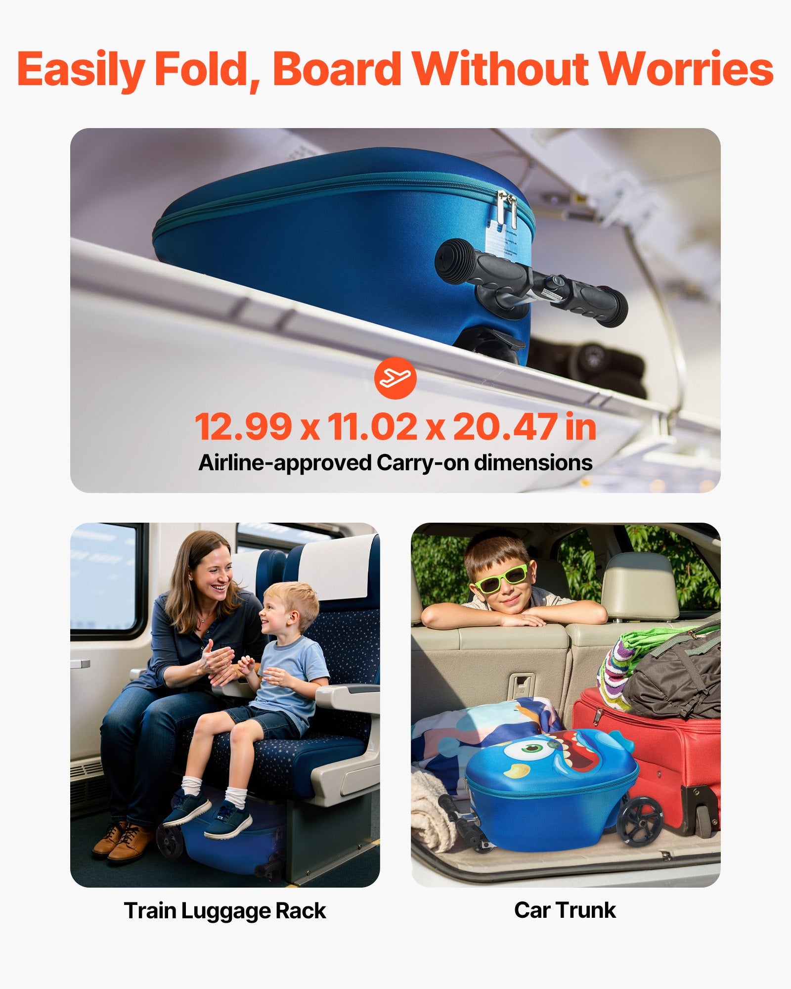 Ride-on Luggage 20L 20in Kids Scooter Suitcase Flash PU Wheels Blue