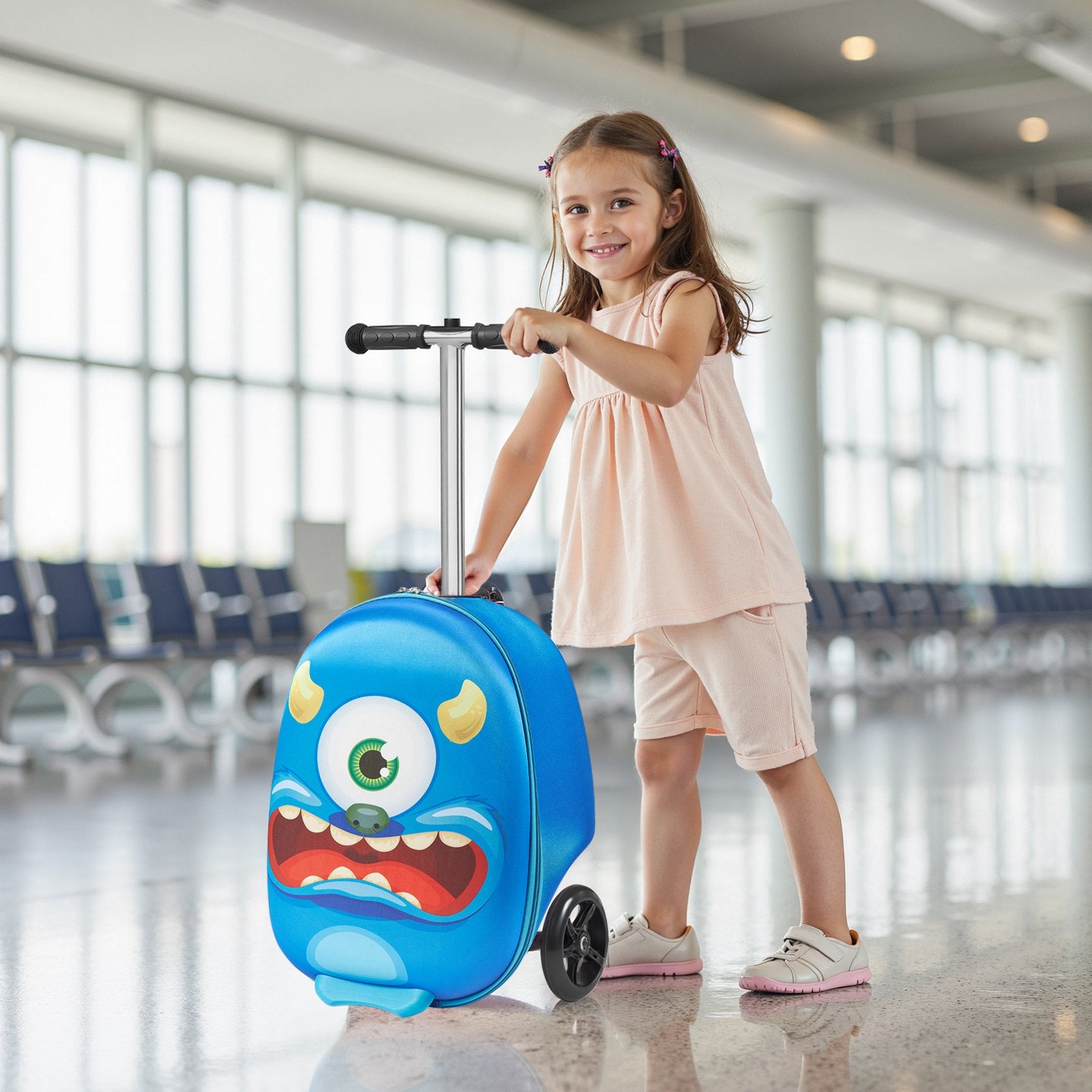 Ride-on Luggage 20L 20in Kids Scooter Suitcase Flash PU Wheels Blue