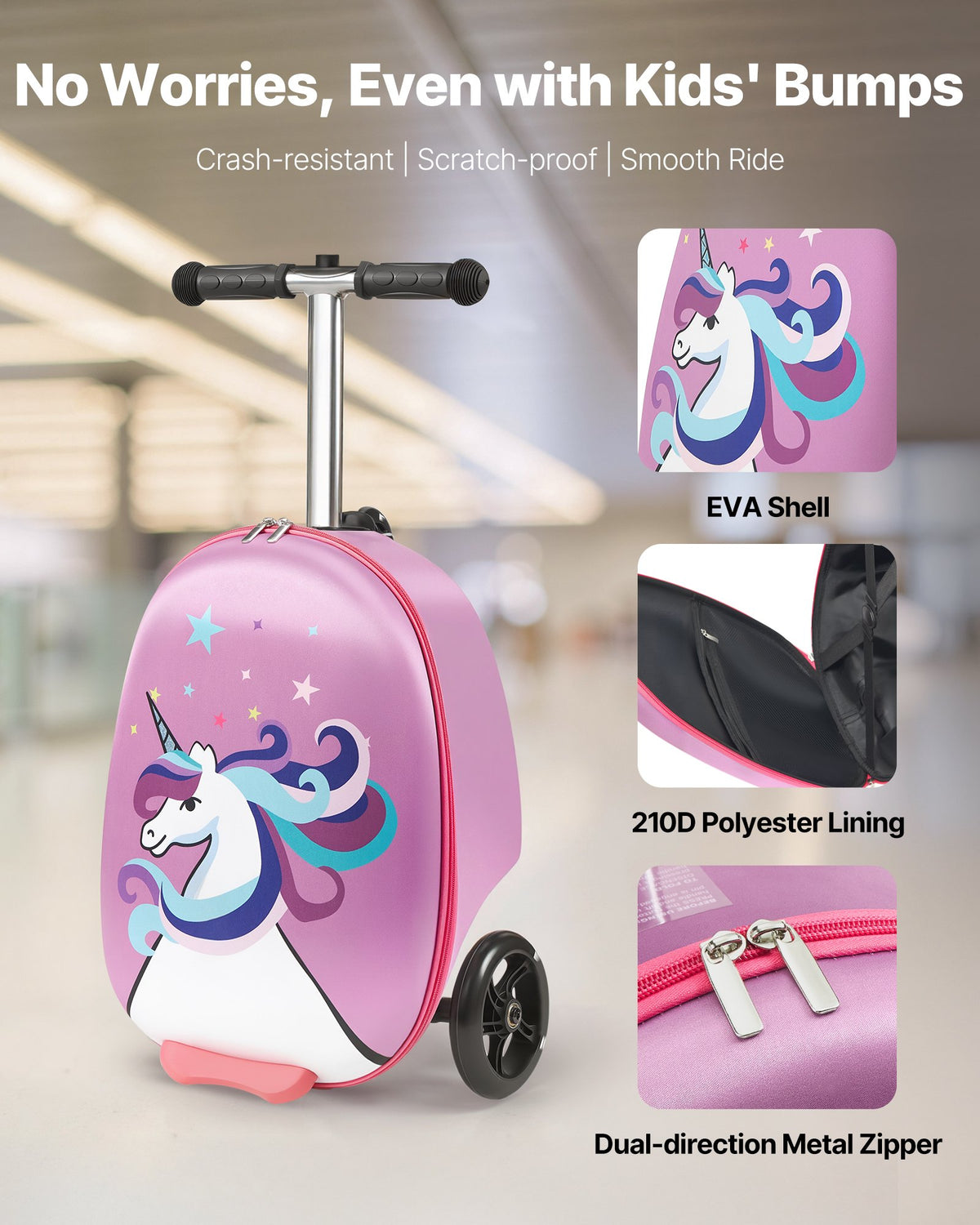Ride-on Luggage 20L 20in Kids Scooter Suitcase Flash PU Wheels Purple