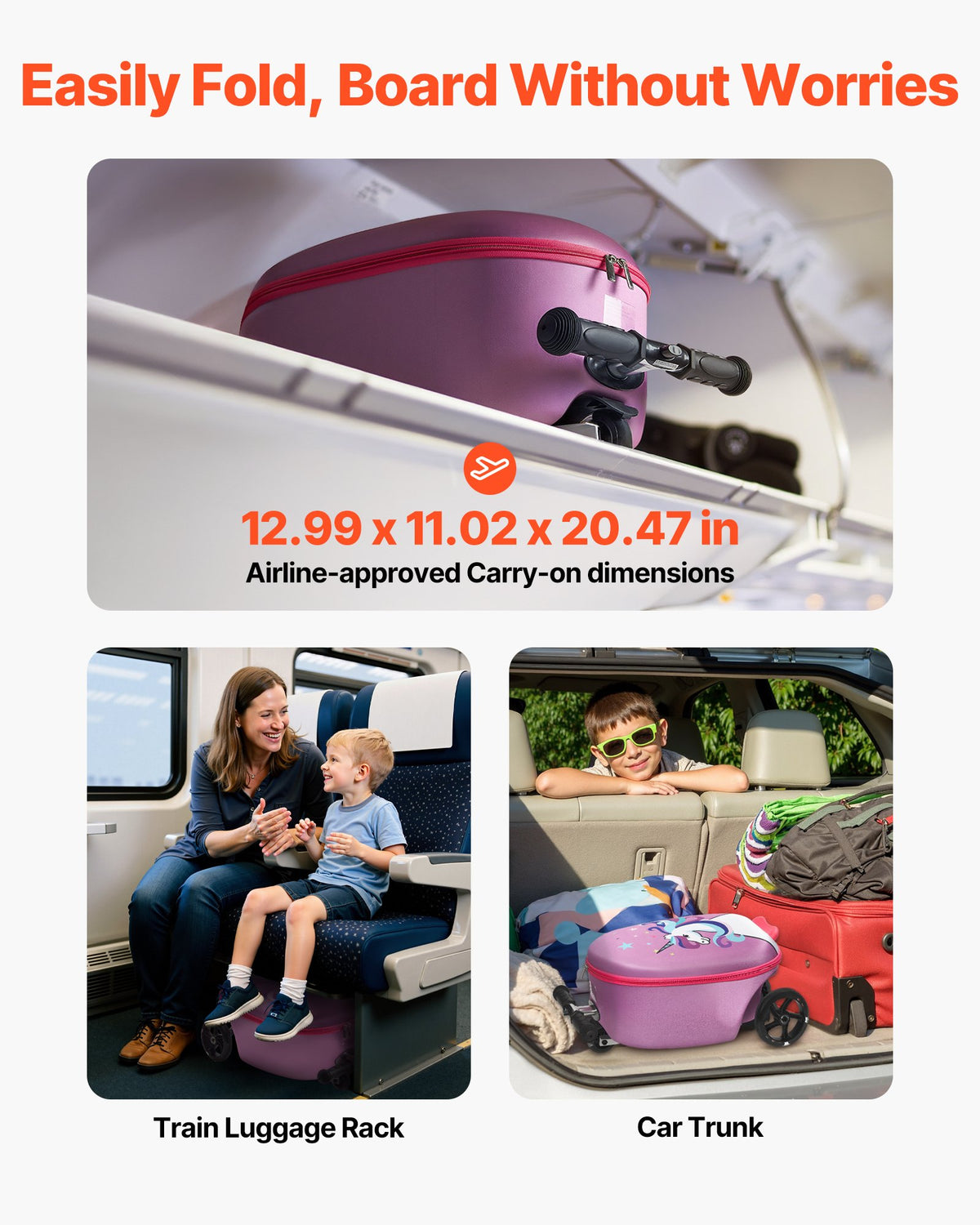 Ride-on Luggage 20L 20in Kids Scooter Suitcase Flash PU Wheels Purple
