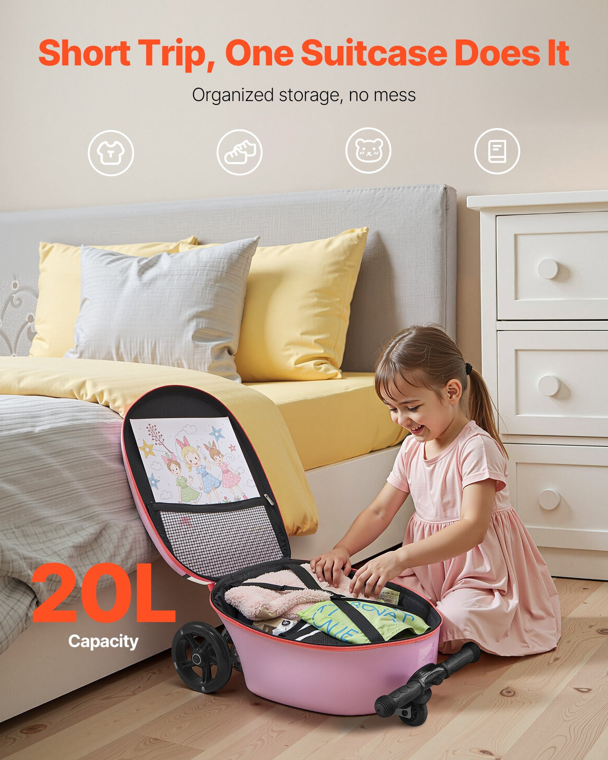 Ride-on Luggage 20L 20in Kids Scooter Suitcase Flash PU Wheels Purple