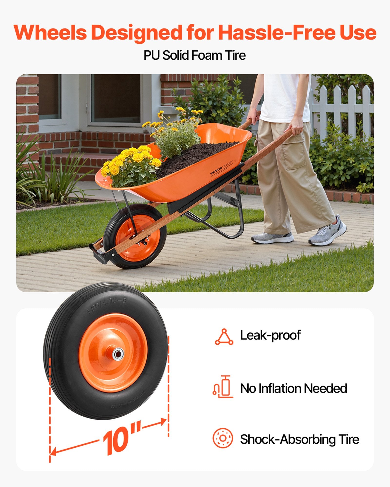 Wheelbarrow Cart One-Wheel Garden Dump Wagon Metal Handle 330lbs